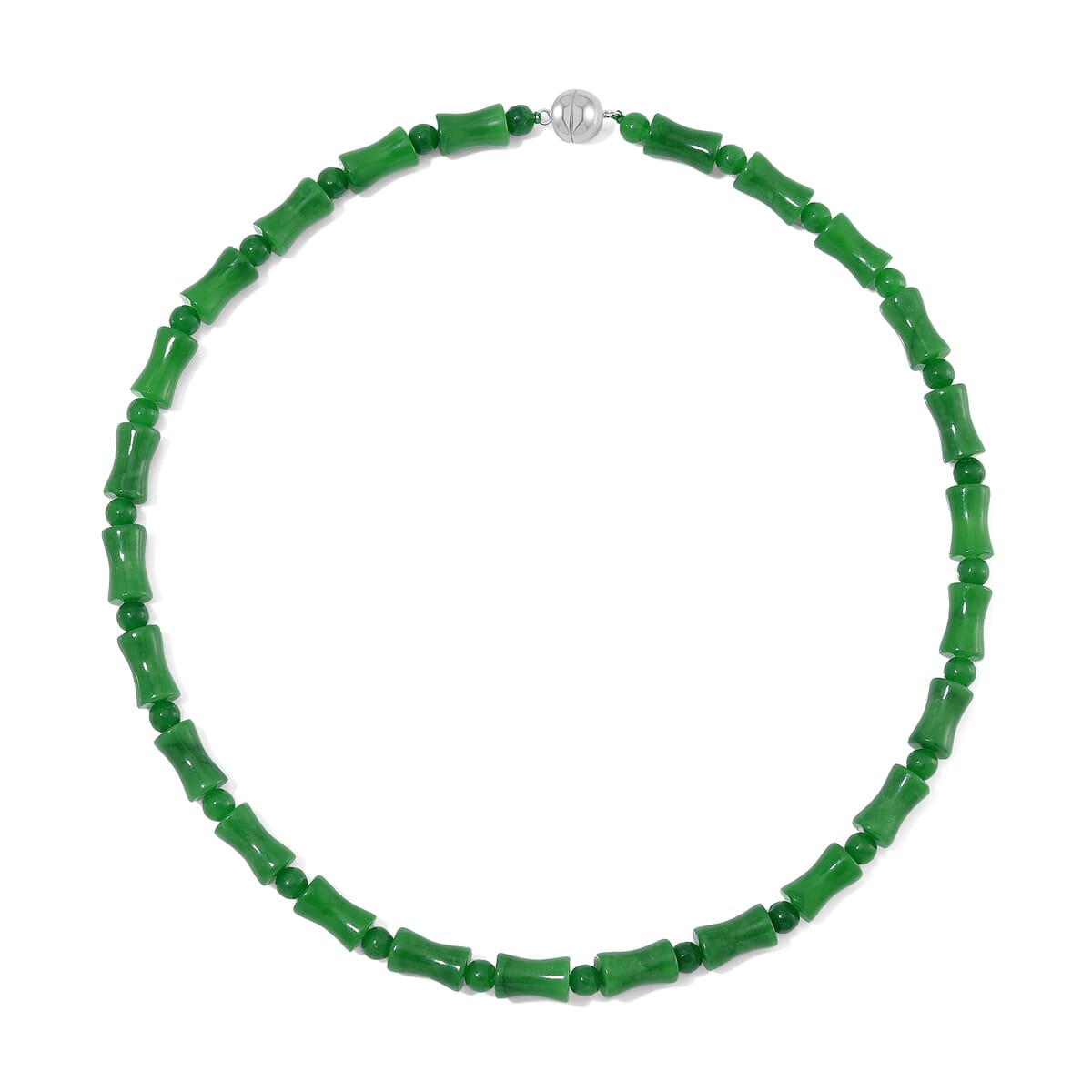 Green Burmese Jade Necklace (20 Inches) in Rhodium Over Sterling Silver 250.00 ctw image number 2
