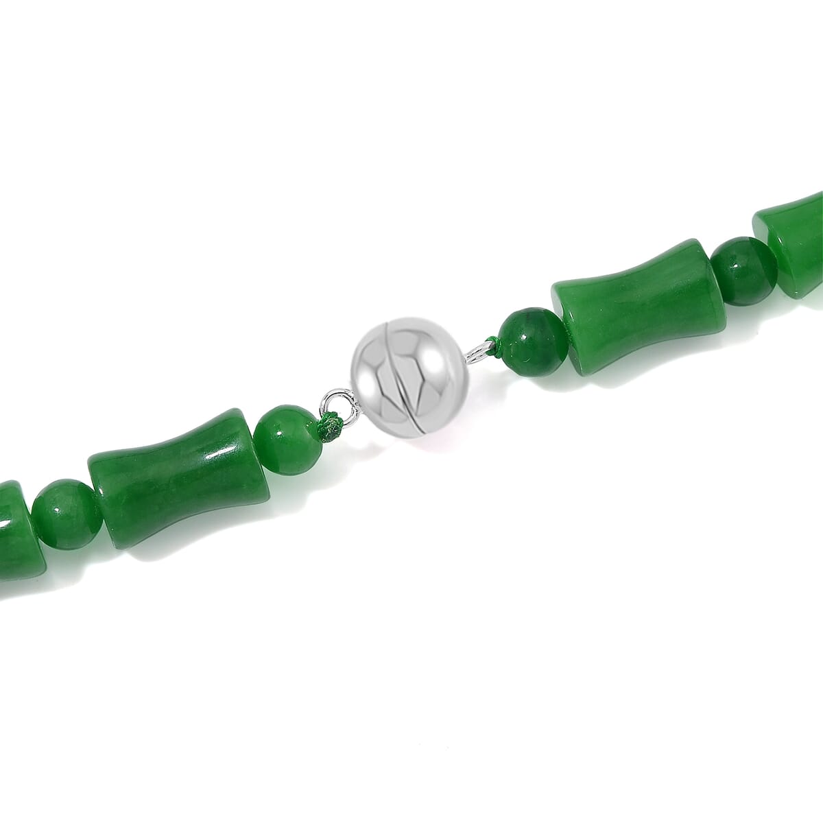 Green Burmese Jade Necklace (20 Inches) in Rhodium Over Sterling Silver 250.00 ctw image number 4