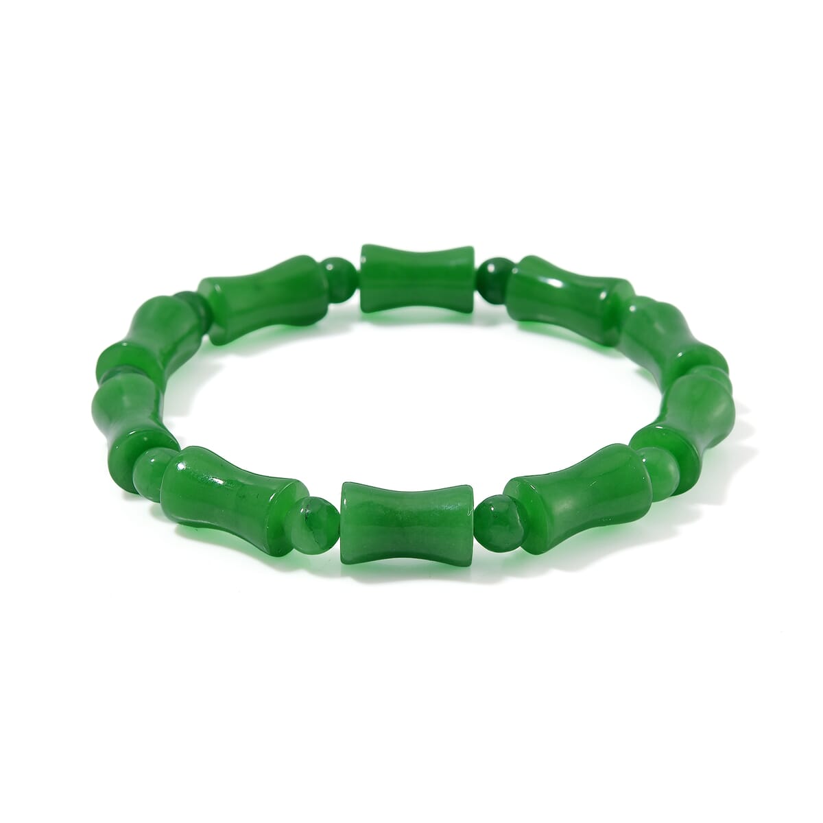 Green Burmese Jade Beaded Stretch Bracelet 110.00 ctw image number 0