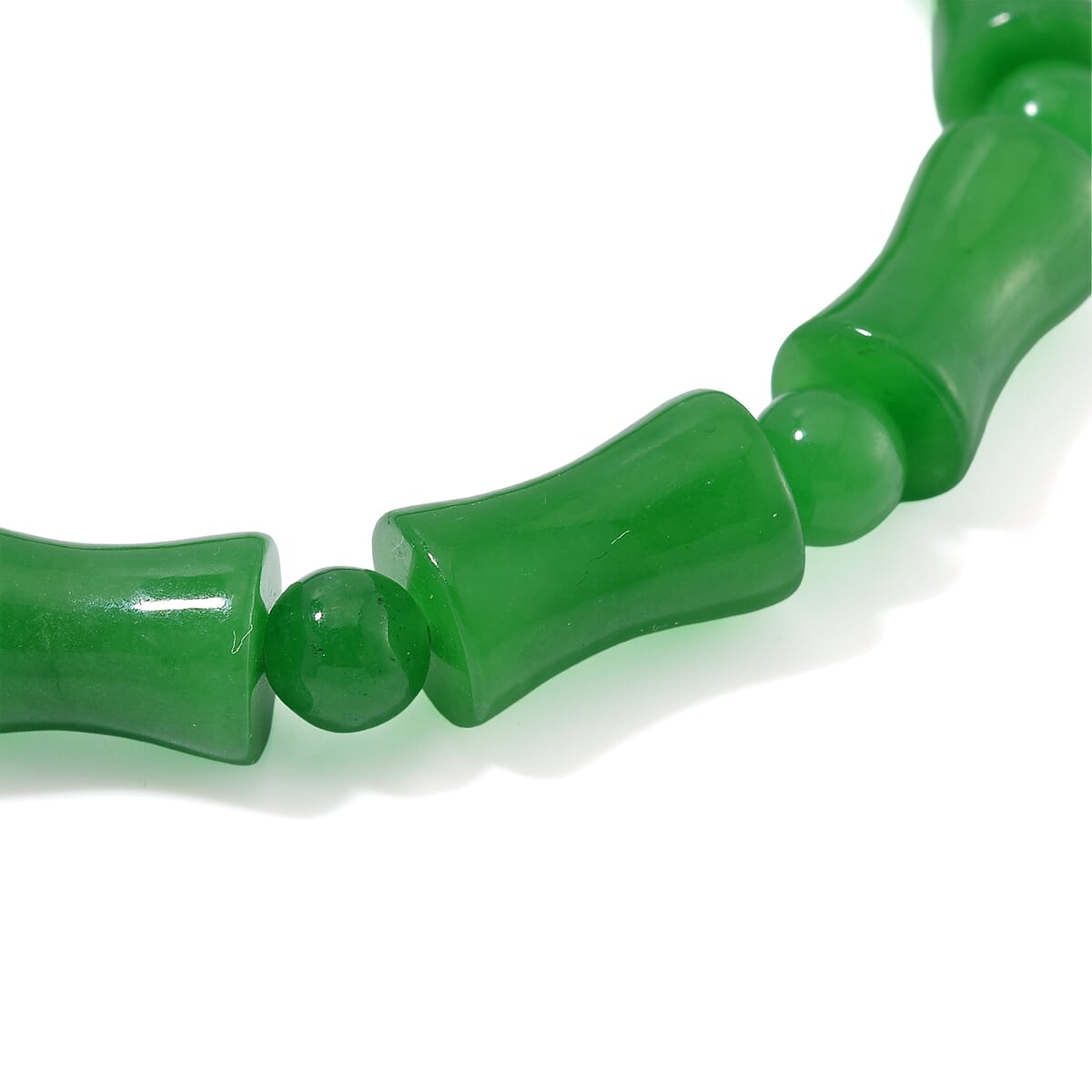 Green Burmese Jade Beaded Stretch Bracelet 110.00 ctw image number 2