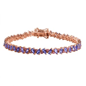 Tanzanite and Madagascar Pink Sapphire 9.75 ctw Art Deco Bracelet in 18K Vermeil Rose Gold Over Sterling Silver (8.00 In)
