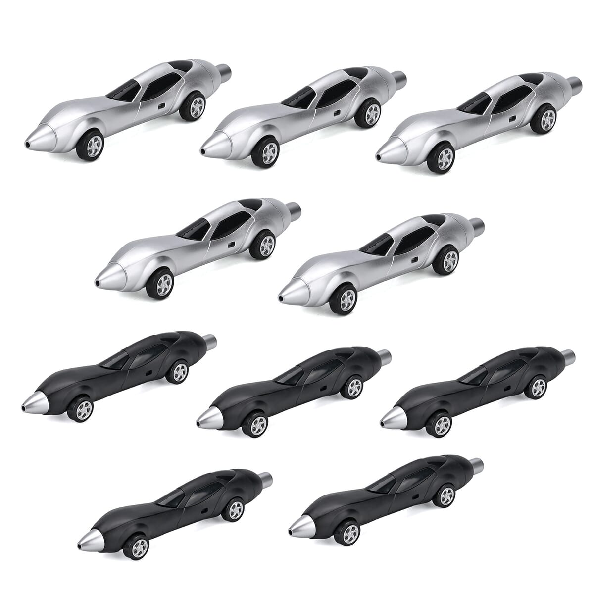 Set of 10, Black and Silver Car Shape Ballpoint Pen image number 0