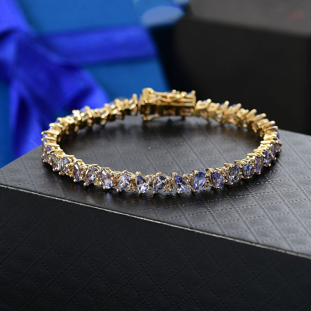 Tanzanite and Madagascar Yellow Sapphire 7.75 ctw Art Deco Bracelet in 18K Vermeil Yellow Gold Over Sterling Silver (6.50 In) image number 1