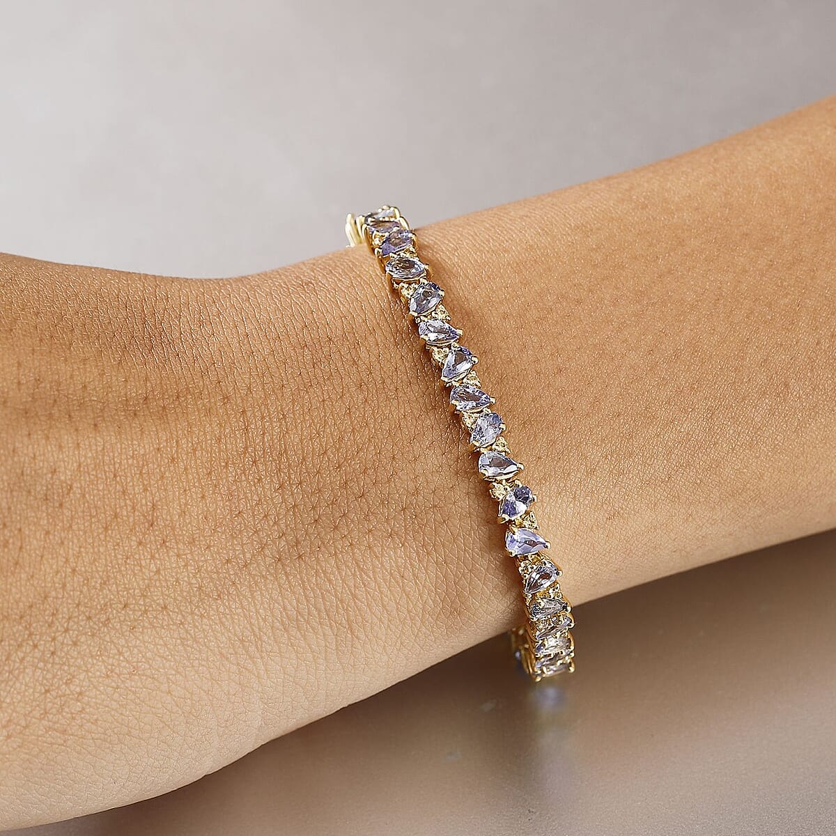 Tanzanite and Madagascar Yellow Sapphire 7.75 ctw Art Deco Bracelet in 18K Vermeil Yellow Gold Over Sterling Silver (6.50 In) image number 2