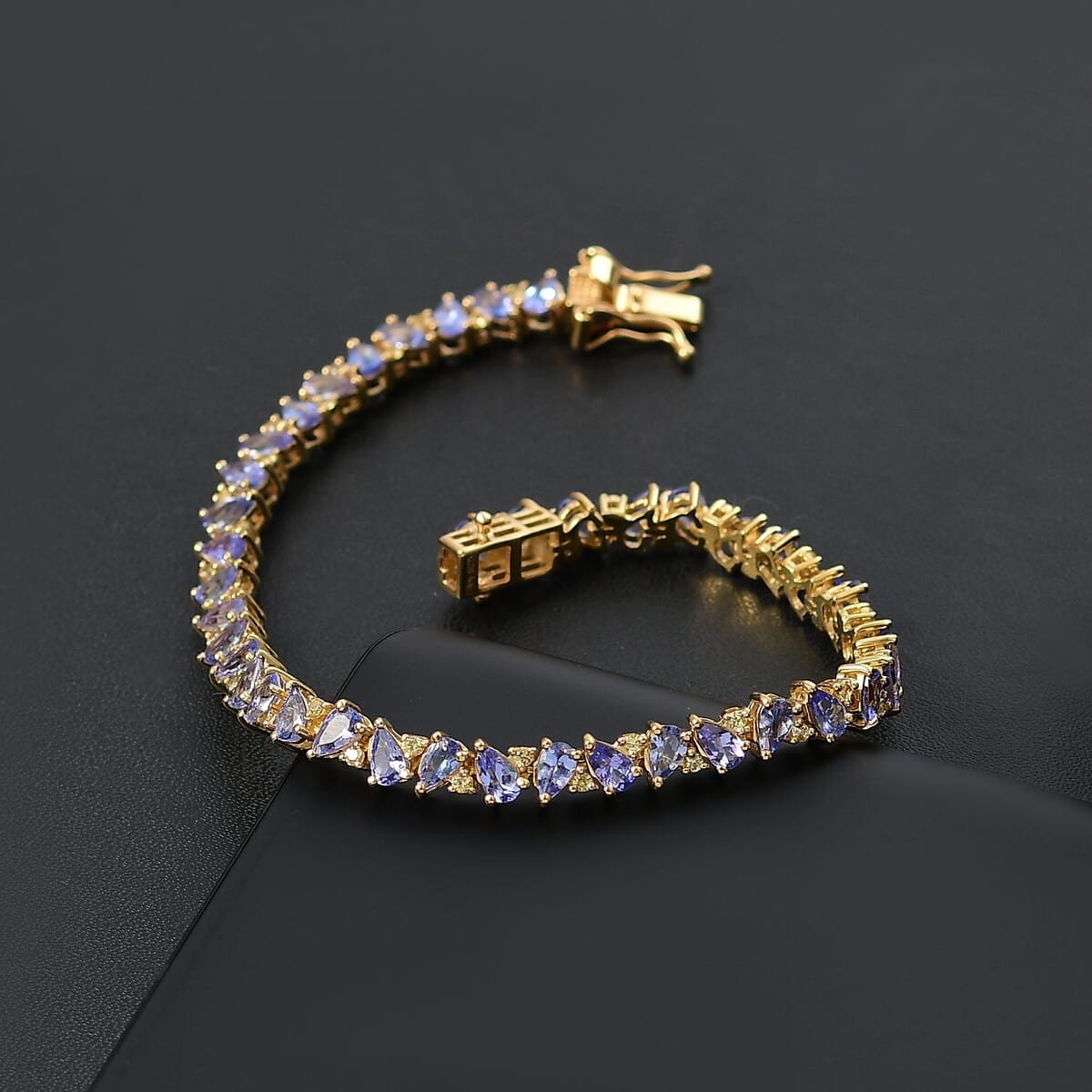 Tanzanite and Madagascar Yellow Sapphire 8.65 ctw Art Deco Bracelet in 18K Vermeil Yellow Gold Over Sterling Silver (7.25 In) image number 1