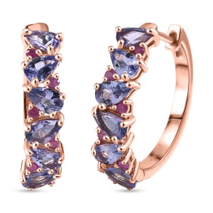 Tanzanite and Madagascar Pink Sapphire 2.65 ctw Art Deco Earrings in 18K Vermeil Rose Gold Over Sterling Silver