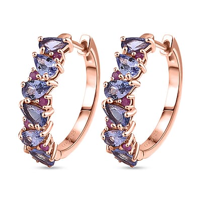 D'Joy Tanzanite and Madagascar Pink Sapphire 2.65 ctw Art Deco Earrings in 18K Vermeil Rose Gold Over Sterling Silver