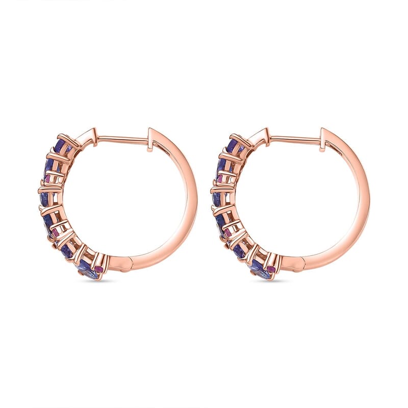 D'Joy Tanzanite and Madagascar Pink Sapphire 2.65 ctw Art Deco Earrings in 18K Vermeil Rose Gold Over Sterling Silver