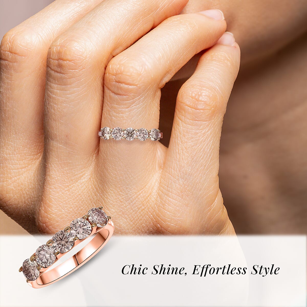 Luxuriant Lab Grown Champagne Diamond (IR) VS-SI 1.00 ctw Ring in Vermeil Rose Gold Over Sterling Silver (Size 9.0) image number 1