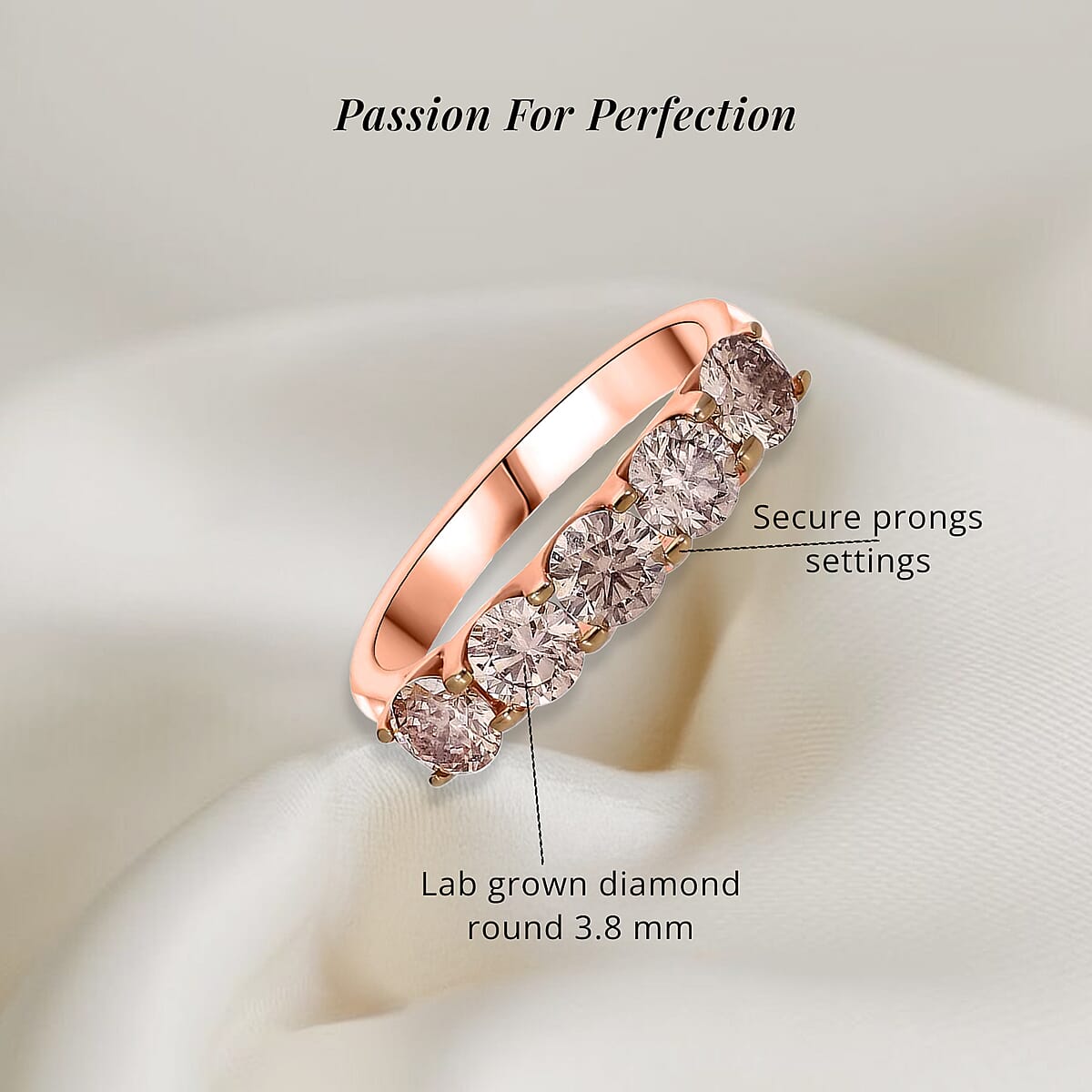 Luxuriant Lab Grown Champagne Diamond (IR) VS-SI 1.00 ctw Ring in Vermeil Rose Gold Over Sterling Silver (Size 9.0) image number 5