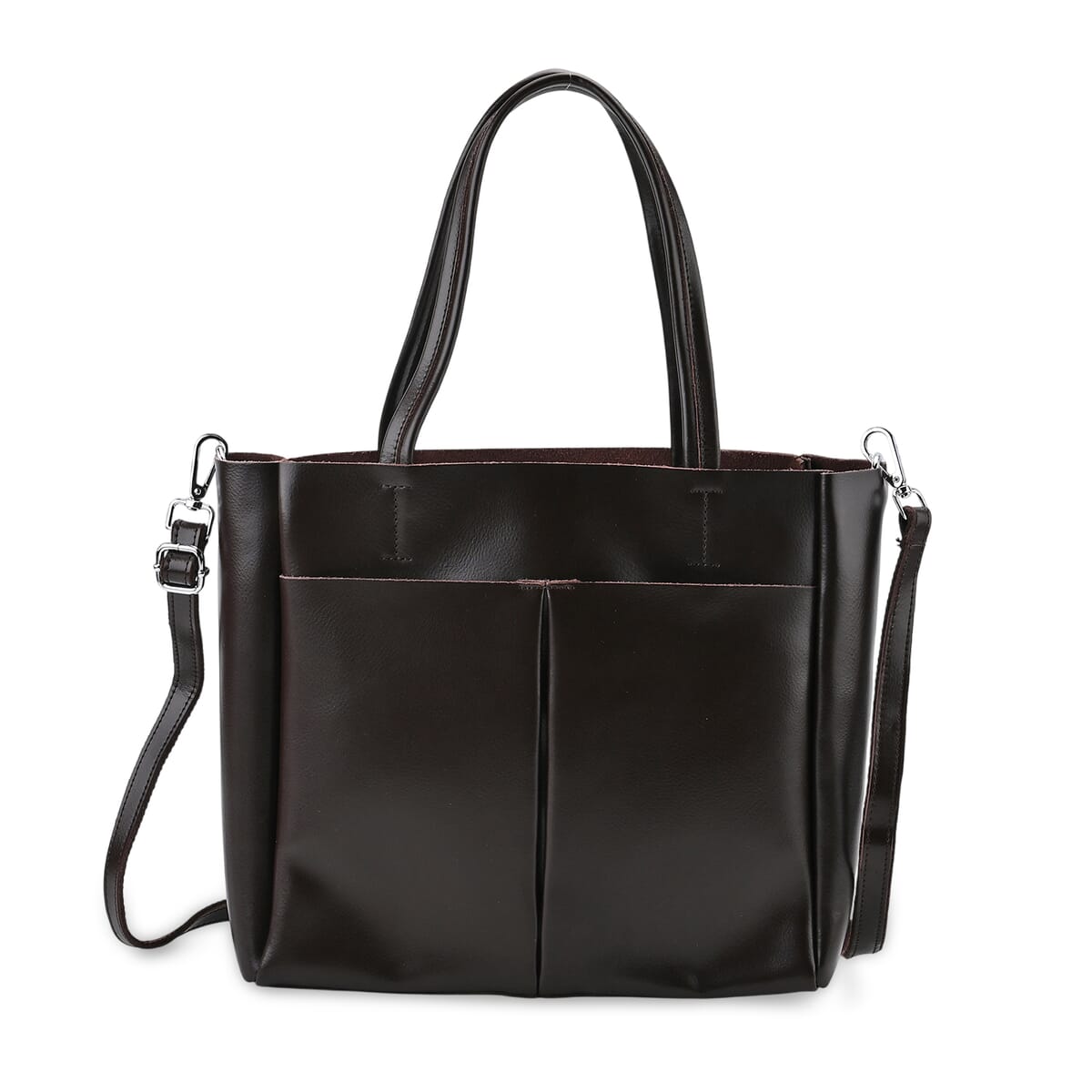 Closeout Deal Brown Genuine Leather Tote Bag (12.2"x5.1"x10.8") with Detachable Shoulder Strap image number 0