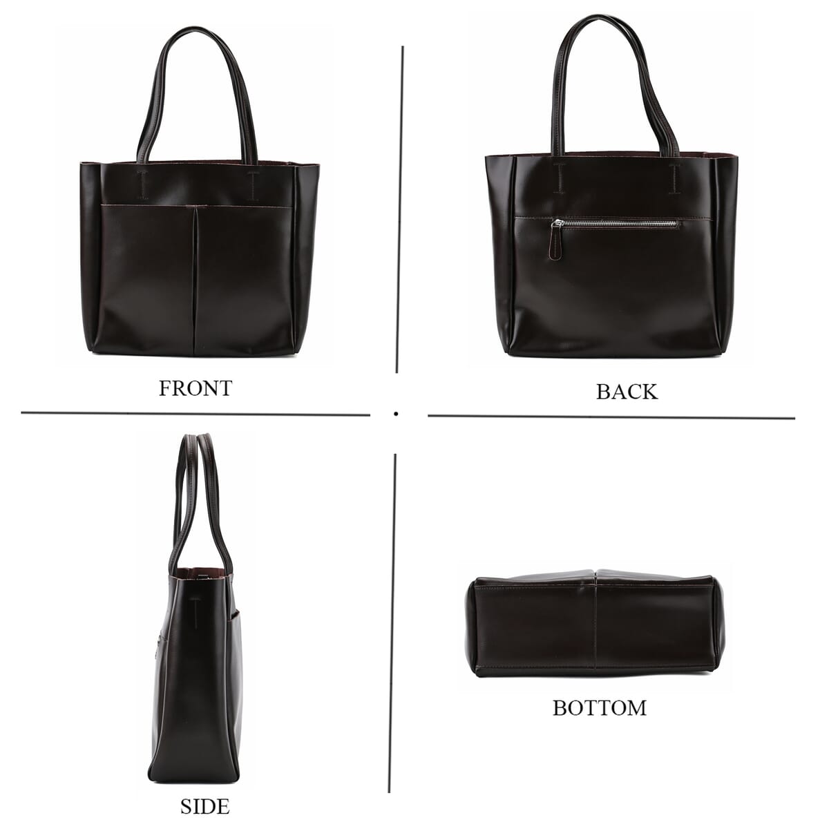 Closeout Deal Brown Genuine Leather Tote Bag (12.2"x5.1"x10.8") with Detachable Shoulder Strap image number 3