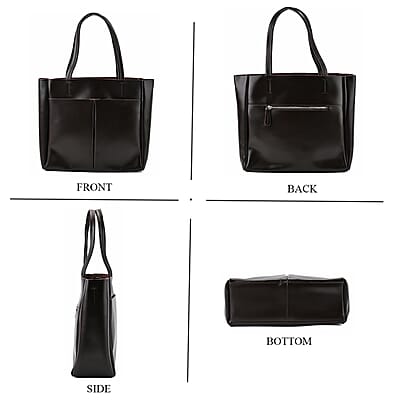 Brown Genuine Leather Tote Bag with Detachable Shoulder Strap