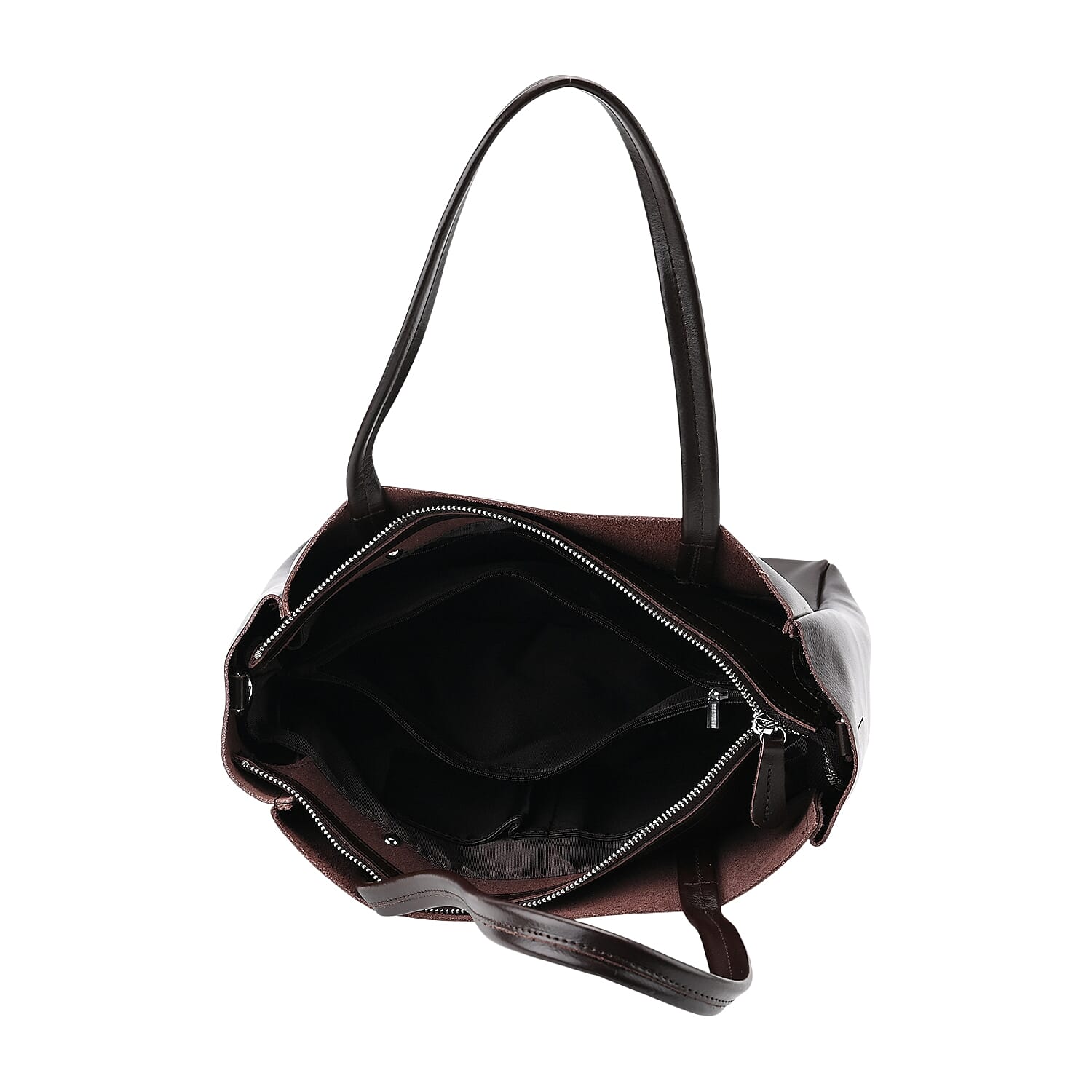 Brown Genuine Leather Tote Bag with Detachable Shoulder Strap