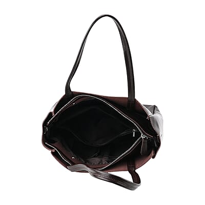 Brown Genuine Leather Tote Bag with Detachable Shoulder Strap