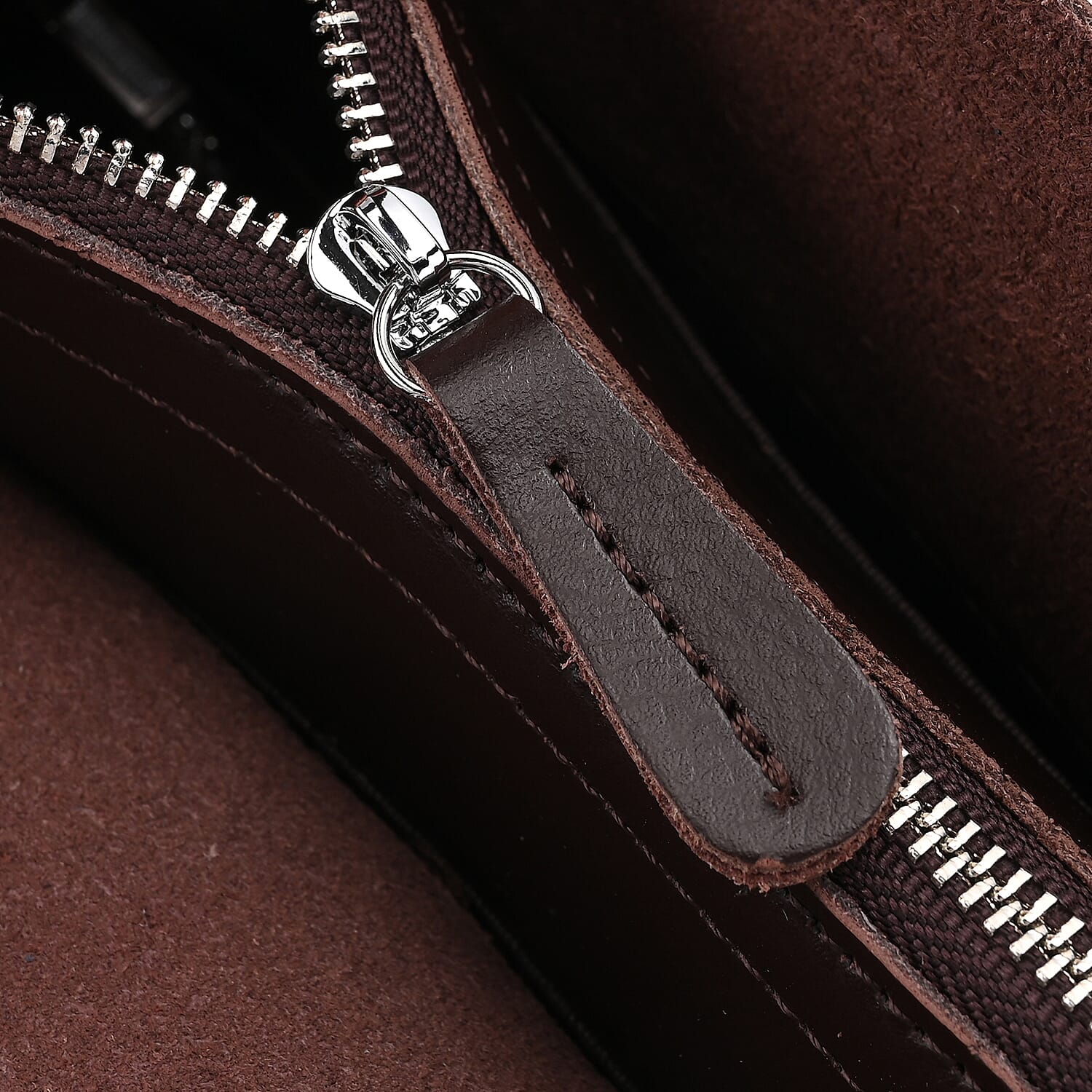 Brown Genuine Leather Tote Bag with Detachable Shoulder Strap