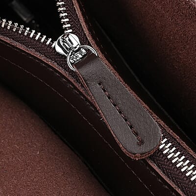 Brown Genuine Leather Tote Bag with Detachable Shoulder Strap