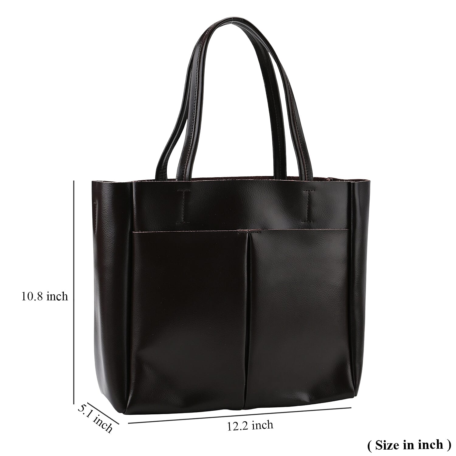 Brown Genuine Leather Tote Bag with Detachable Shoulder Strap