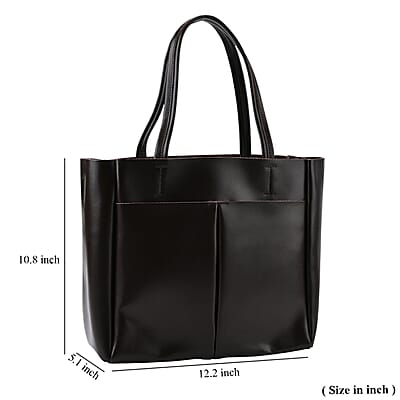 Brown Genuine Leather Tote Bag with Detachable Shoulder Strap