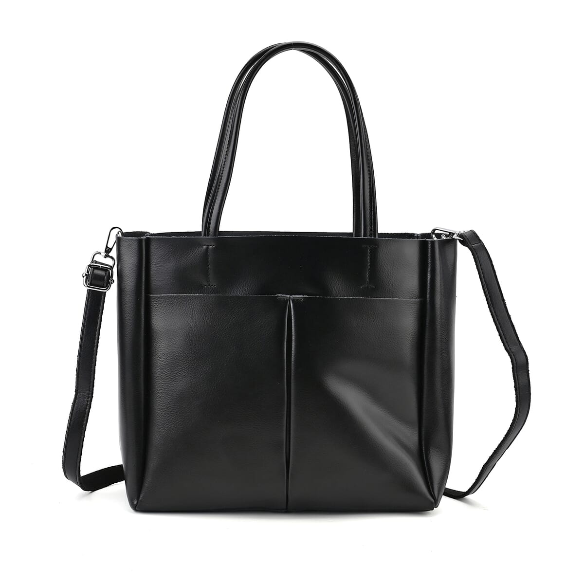 Closeout Deal Black Genuine Leather Tote Bag with Detachable Shoulder Strap image number 0