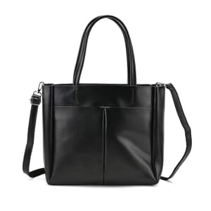 Closeout Deal Black Genuine Leather Tote Bag with Detachable Shoulder Strap