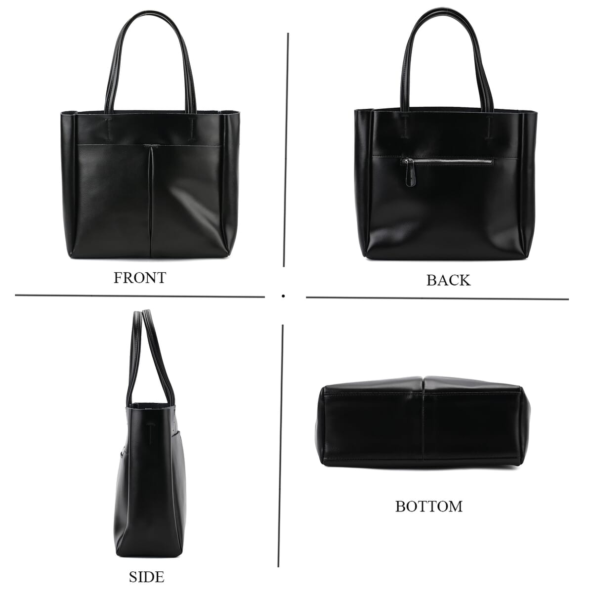 Closeout Deal Black Genuine Leather Tote Bag with Detachable Shoulder Strap image number 3