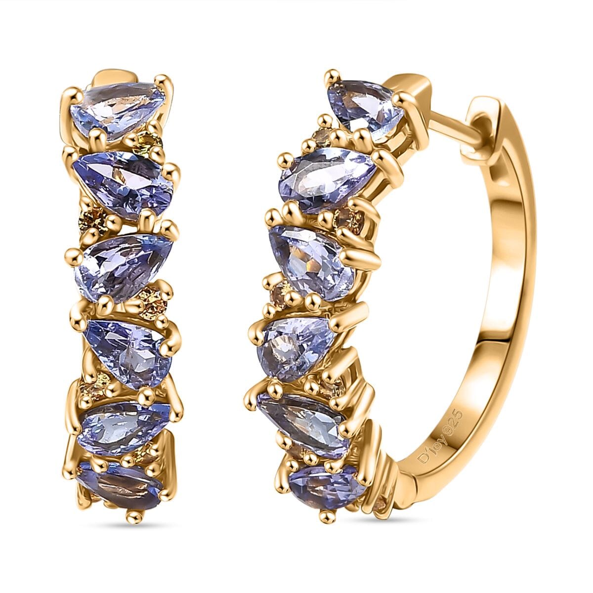 Tanzanite and Madagascar Yellow Sapphire 2.65 ctw Art Deco Earrings in 18K Vermeil Yellow Gold Over Sterling Silver image number 0