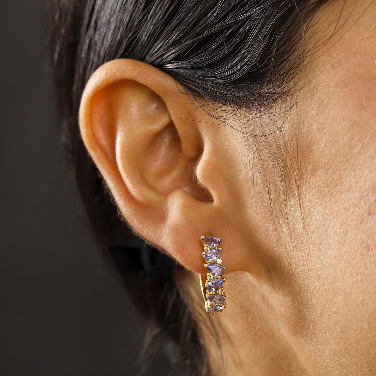 Tanzanite and Madagascar Yellow Sapphire 2.65 ctw Art Deco Earrings in 18K Vermeil Yellow Gold Over Sterling Silver image number 2