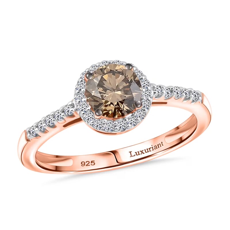 Luxuriant Lab Grown Champagne and White Diamond (VS-SI) Ring in Vermeil RG Over Sterling Silver (Size 10.0) 1.00 ctw