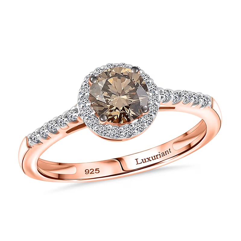 Luxuriant Lab Grown Champagne and White Diamond (VS-SI) Ring in Vermeil RG Over Sterling Silver (Size 10.0) 1.00 ctw