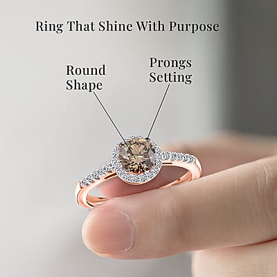 Luxuriant Lab Grown Champagne and White Diamond (VS-SI) Ring in Vermeil RG Over Sterling Silver (Size 10.0) 1.00 ctw