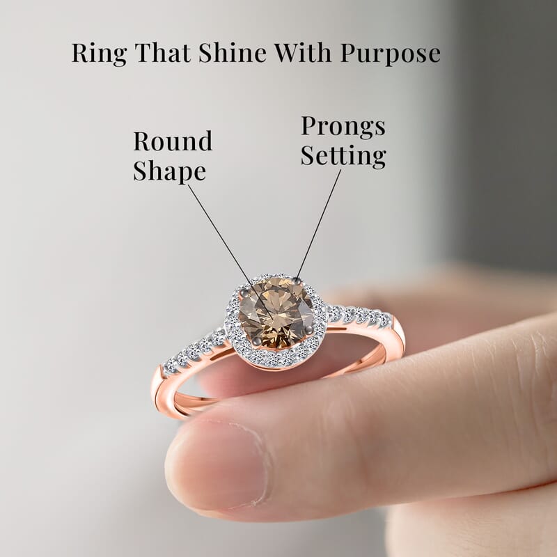 Luxuriant Lab Grown Champagne and White Diamond (VS-SI) Ring in Vermeil RG Over Sterling Silver (Size 10.0) 1.00 ctw