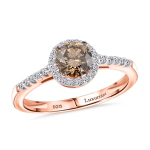 Luxuriant Lab Grown Champagne and White Diamond VS-SI 1.00 ctw Ring in Vermeil RG Over Sterling Silver (Size 8.0)