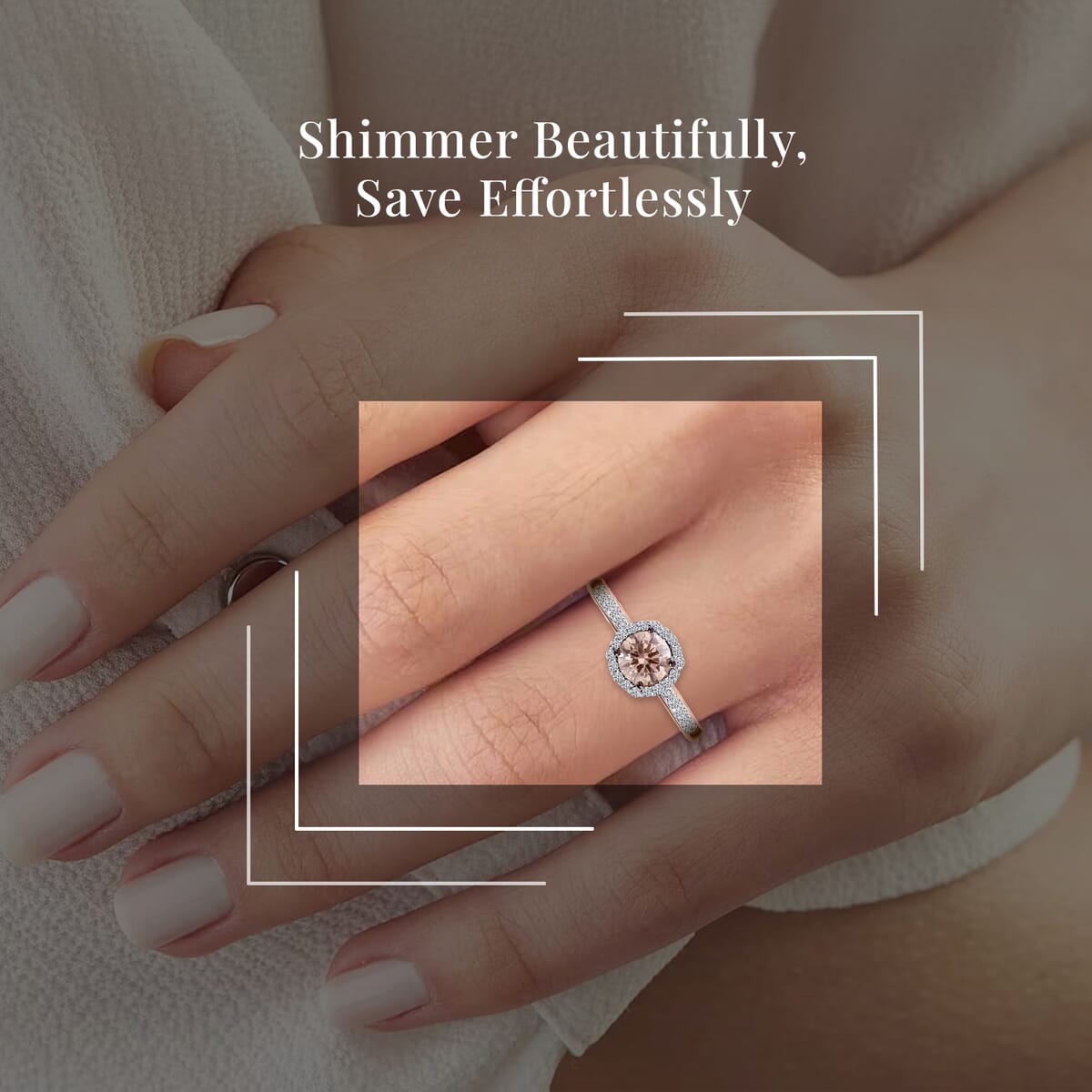 Luxuriant Lab Grown Champagne and White Diamond VS-SI 1.00 ctw Ring in Vermeil RG Over Sterling Silver (Size 8.0) image number 1