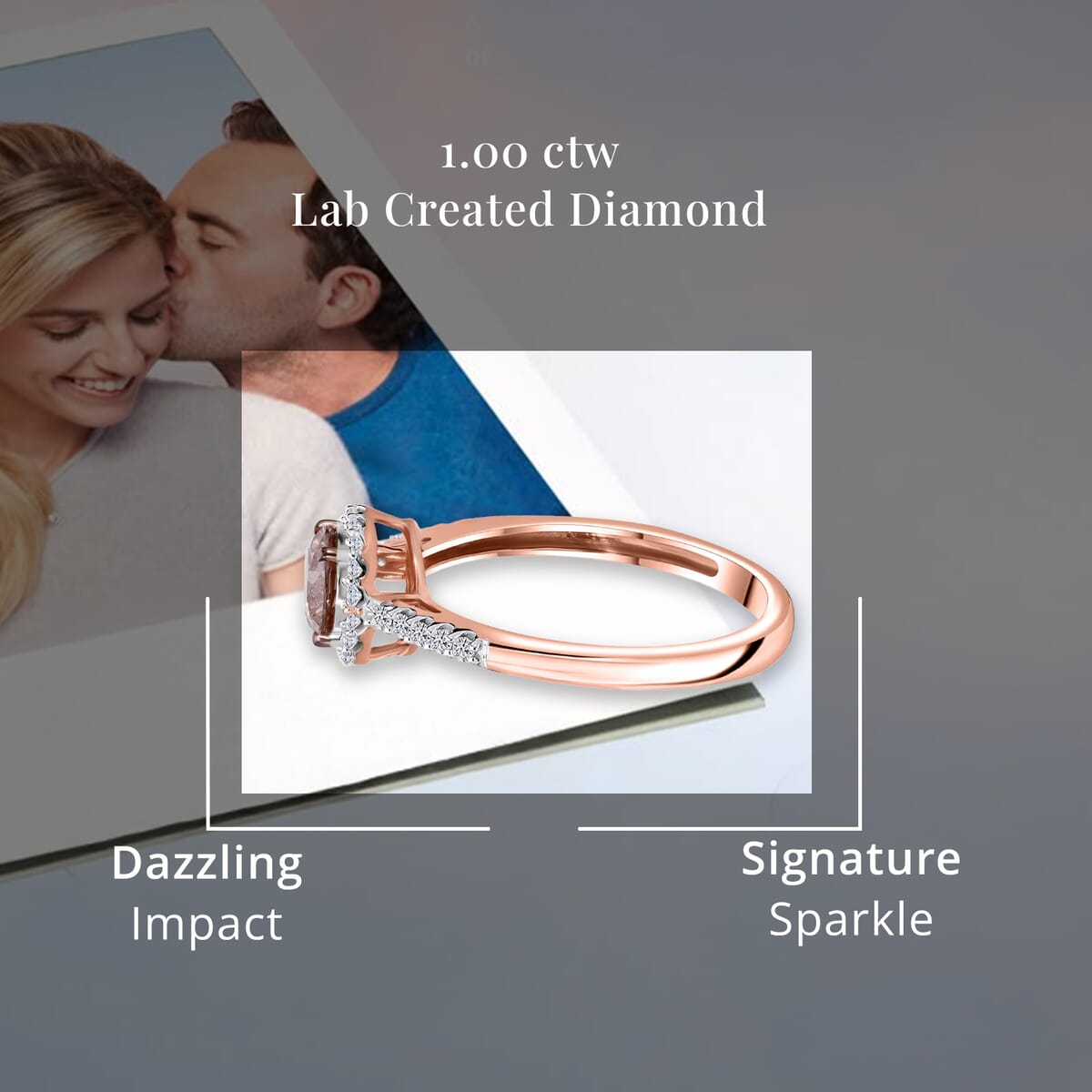 Luxuriant Lab Grown Champagne and White Diamond VS-SI 1.00 ctw Ring in Vermeil RG Over Sterling Silver (Size 8.0) image number 4