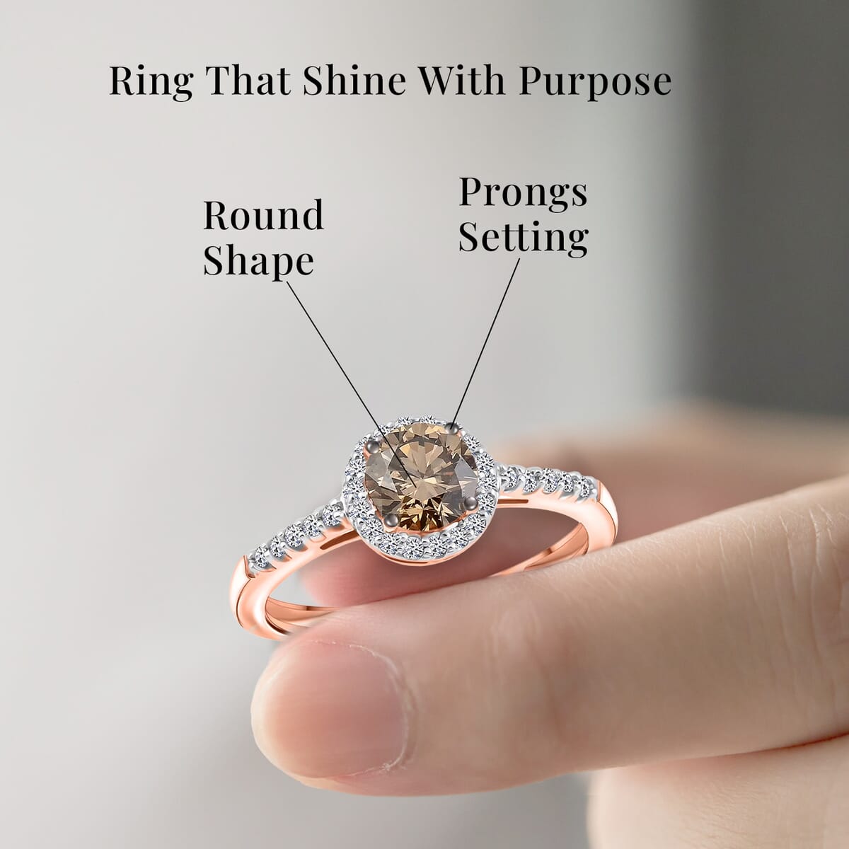 Luxuriant Lab Grown Champagne and White Diamond VS-SI 1.00 ctw Ring in Vermeil RG Over Sterling Silver (Size 8.0) image number 5