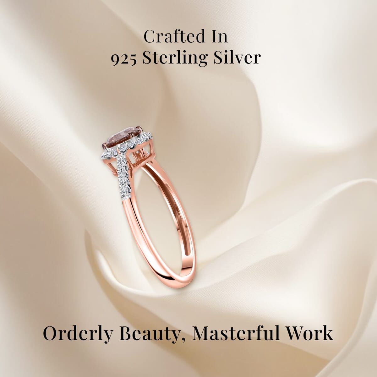 Luxuriant Lab Grown Champagne Diamond (IR) (VS-SI) and Lab Grown Diamond 1.00 ctw Ring in Vermeil RG Over Sterling Silver (Size 9.0) image number 2