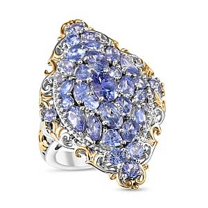 D'Joy Tanzanite 4.10 ctw Art Nouveau Ring in 18K Vermeil YG and Rhodium Over Sterling Silver (Size 9.0)