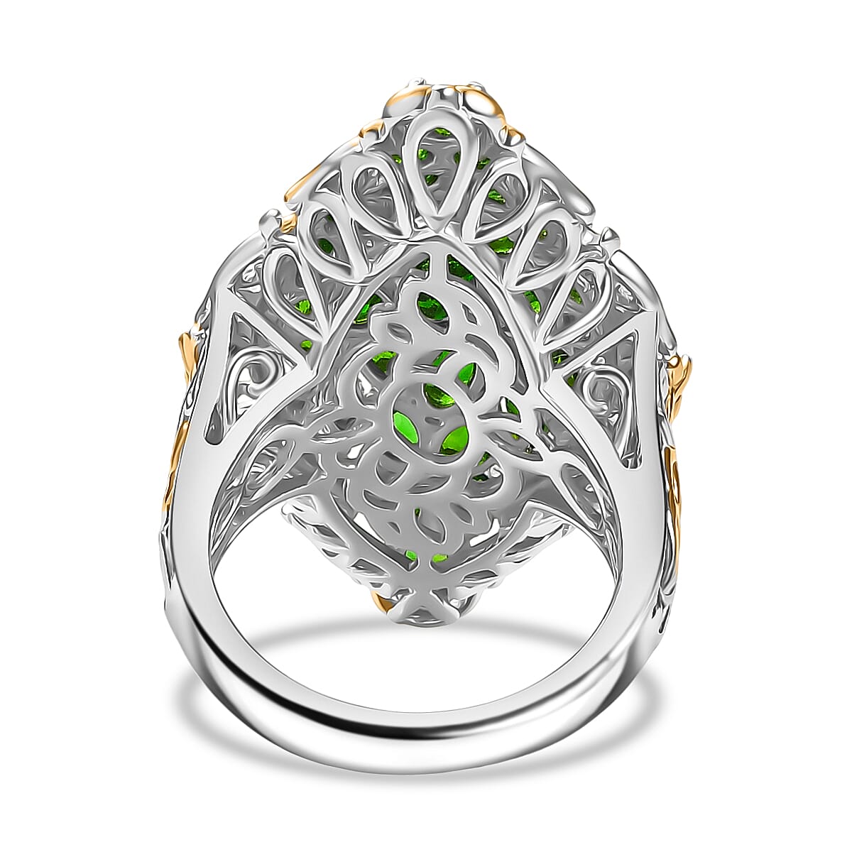 D'Joy Chrome Diopside 4.60 ctw Art Nouveau Ring in 18K Vermeil YG and Rhodium Over Sterling Silver (Size 8.0) image number 4