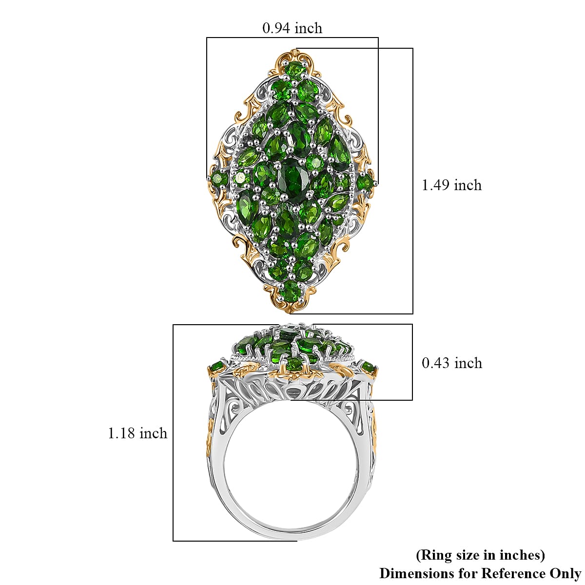 D'Joy Chrome Diopside 4.60 ctw Art Nouveau Ring in 18K Vermeil YG and Rhodium Over Sterling Silver (Size 8.0) image number 5