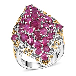 D'Joy Niassa Ruby (FF) 6.15 ctw Art Nouveau Ring in 18K Vermeil YG and Rhodium Over Sterling Silver (Size 6.0)