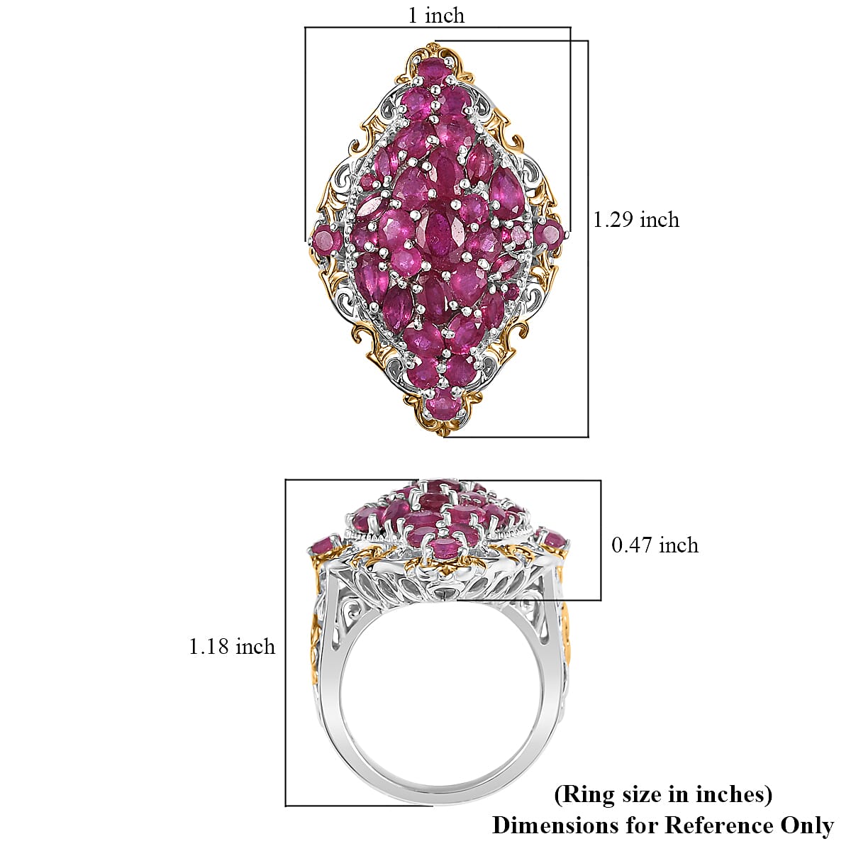 D'Joy Niassa Ruby (FF) 6.15 ctw Art Nouveau Ring in 18K Vermeil YG and Rhodium Over Sterling Silver (Size 10.0) image number 5
