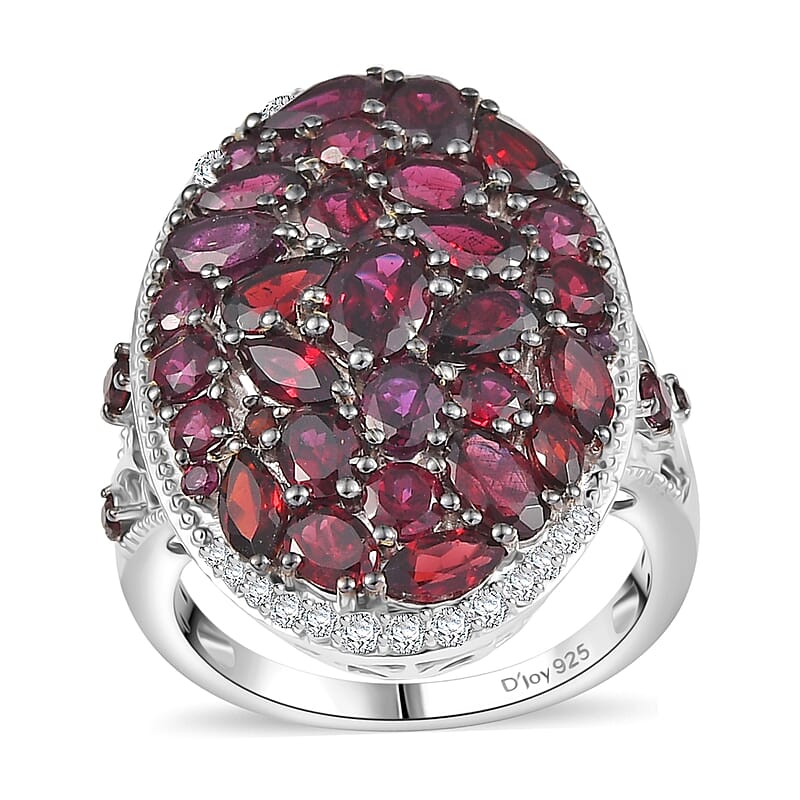 D'Joy Premium Anthill Garnet and White Zircon 6.50 ctw Marigold Flower Ring in Rhodium Over Sterling Silver (Size 10.0)