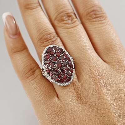 D'Joy Premium Anthill Garnet and White Zircon 6.50 ctw Marigold Flower Ring in Rhodium Over Sterling Silver (Size 10.0)