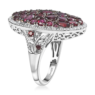 D'Joy Premium Anthill Garnet and White Zircon 6.50 ctw Marigold Flower Ring in Rhodium Over Sterling Silver (Size 10.0)