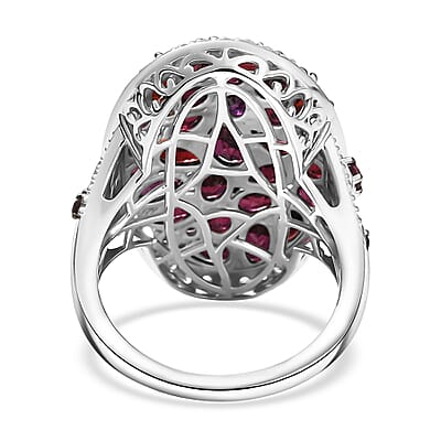 D'Joy Premium Anthill Garnet and White Zircon 6.50 ctw Marigold Flower Ring in Rhodium Over Sterling Silver (Size 10.0)