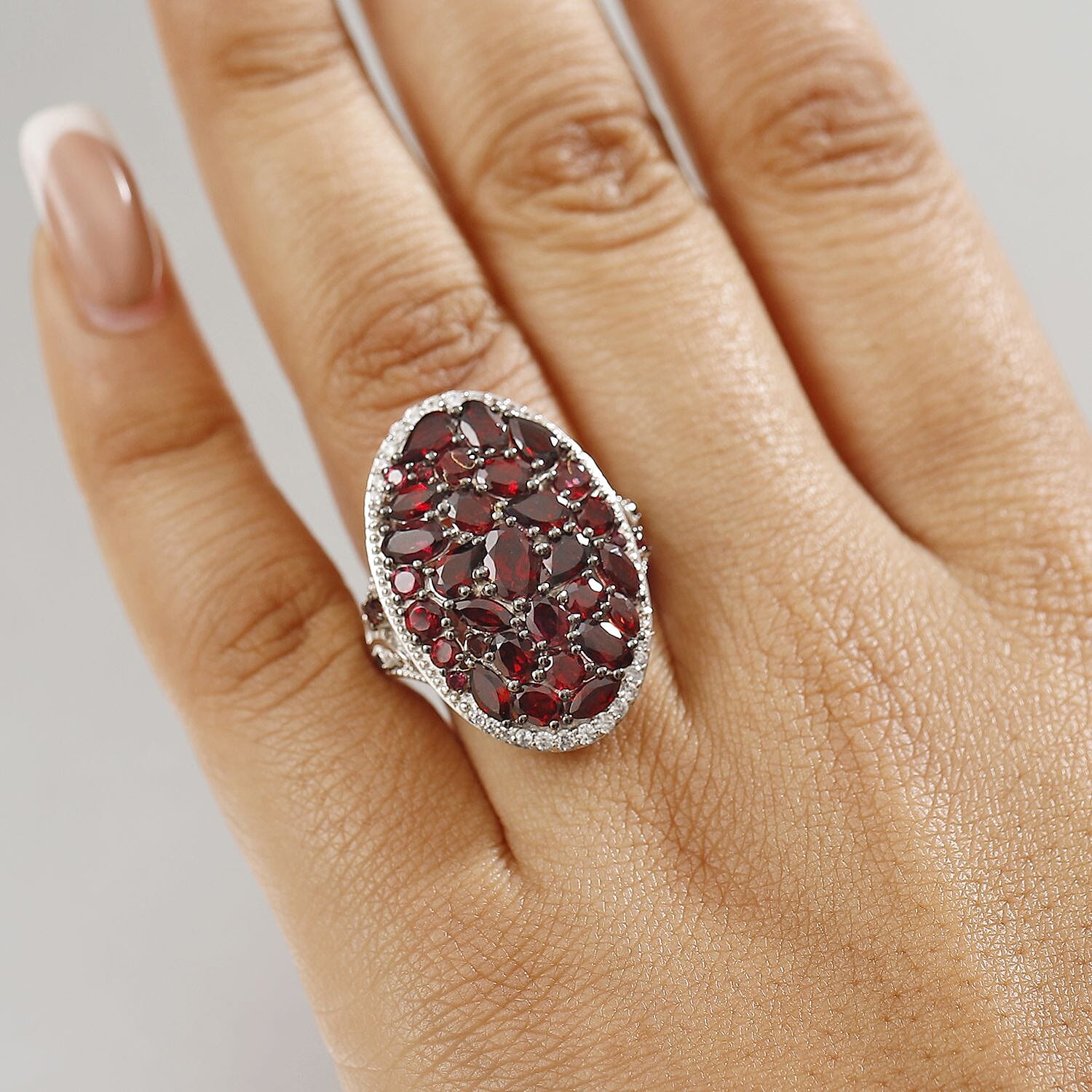 D'Joy Premium Anthill Garnet and White Zircon 6.50 ctw Marigold Flower Ring in Rhodium Over Sterling Silver (Size 8.0)