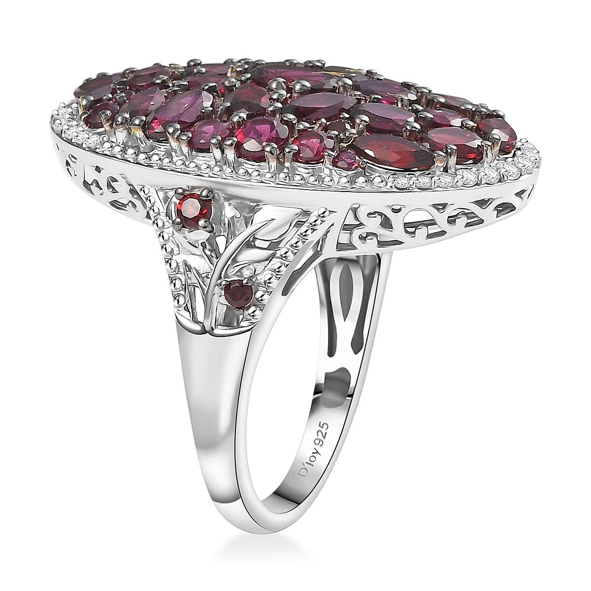 D'Joy Premium Anthill Garnet and White Zircon 6.50 ctw Marigold Flower Ring in Rhodium Over Sterling Silver (Size 8.0)
