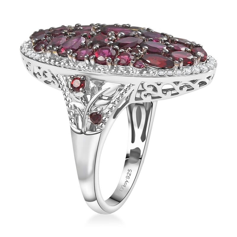 D'Joy Premium Anthill Garnet and White Zircon 6.50 ctw Marigold Flower Ring in Rhodium Over Sterling Silver (Size 8.0)