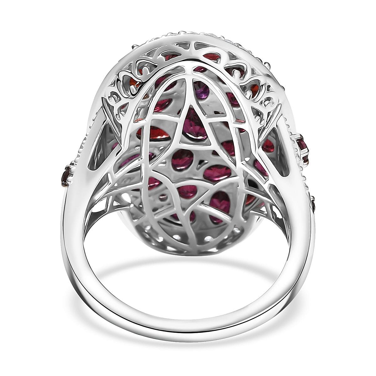 D'Joy Premium Anthill Garnet and White Zircon 6.50 ctw Marigold Flower Ring in Rhodium Over Sterling Silver (Size 8.0)